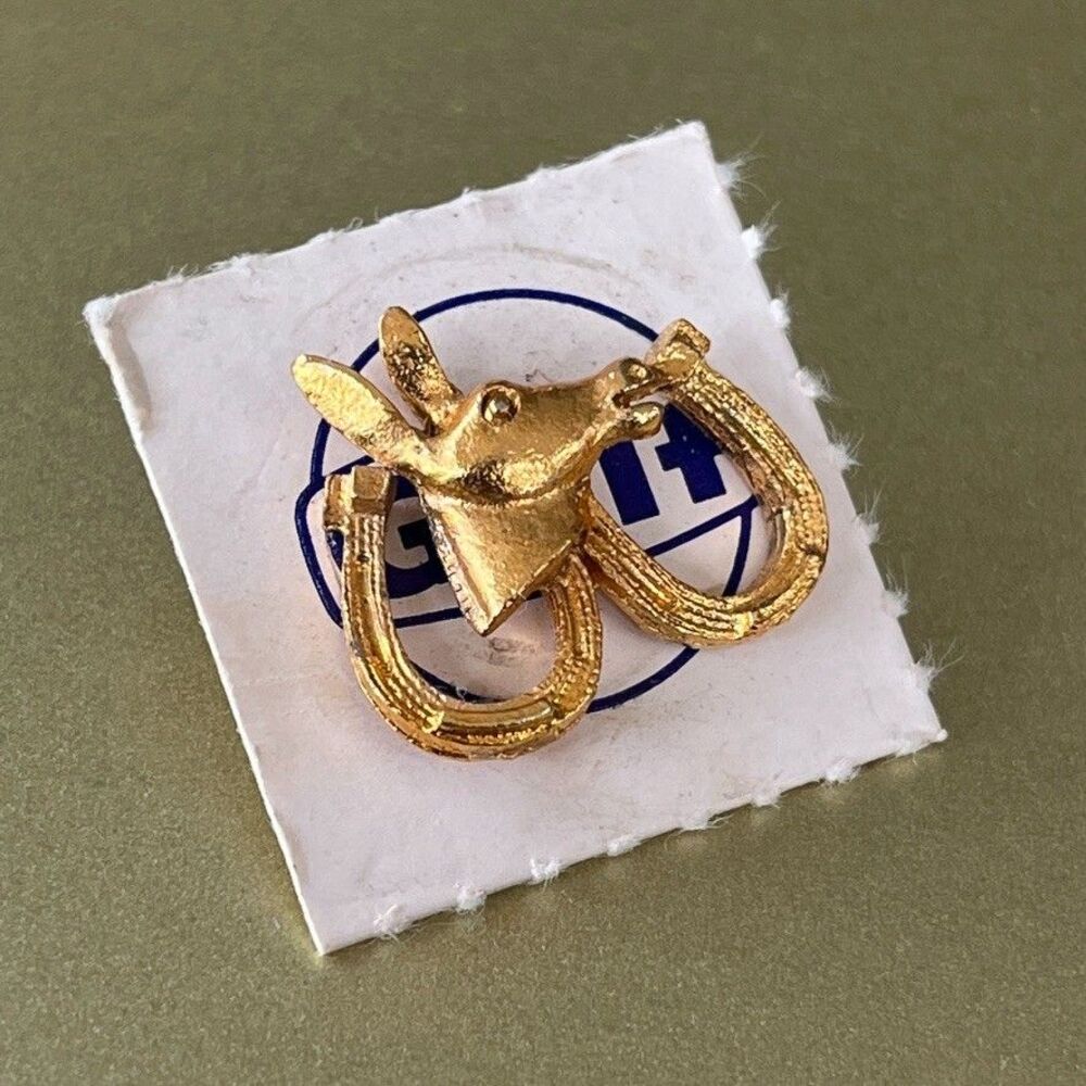 Democrat Donkey Lapel Pin Gulf Oil Promotion Vintage 1960s Tie Tack Horseshoe